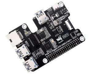 Waveshare PCIe To Gigabit Ethernet And USB 3.2 Gen1 HAT For Raspberry Pi 5, 3x USB 3.2 Gen1, 1x Gigabit Ethernet, Driver-Free, Plug And Play, Raspberry Pi 5 PCIe HAT