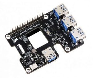 Waveshare PCIe To USB 3.2 Gen1 HAT for Raspberry Pi 5, PCIe to USB HUB, 4x High Speed USB Ports, driver-free, plug and play, HAT + Standard