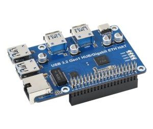 Waveshare USB 3.2 Gen1 And Gigabit Ethernet HUB HAT for Raspberry Pi 3x USB 1x Gigabit ETH Driver-Free